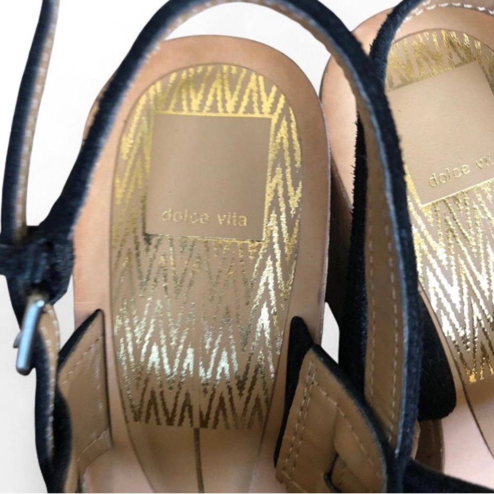 NWT Dulce Vita Rachel Black Suede Cork Platform Sandals Size 7 - Picture 9 of 12